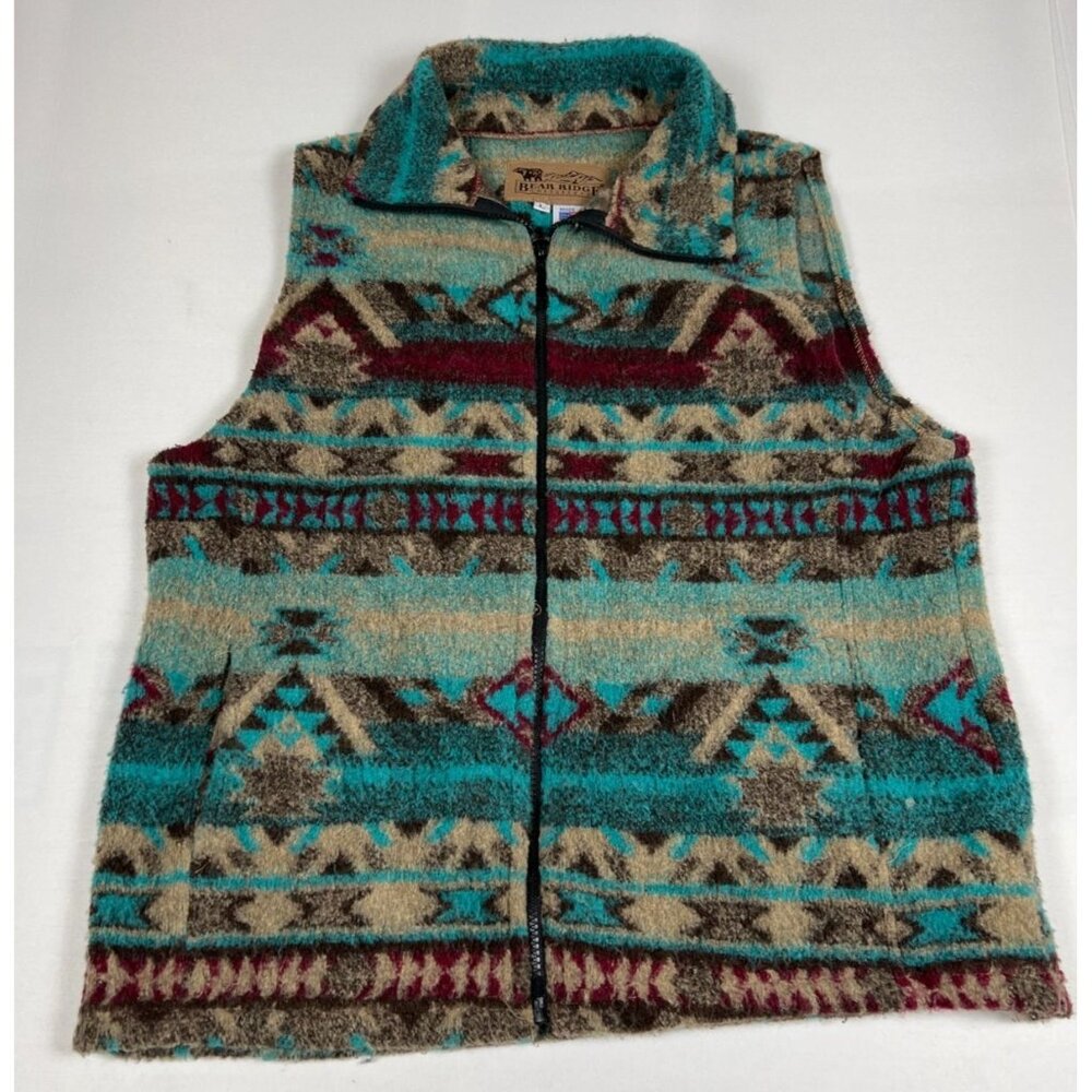 Bear Ridge Outfitters Mens L Blue Aztec Southwest Fleece Vest Made in USA